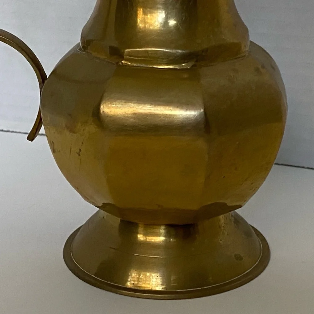 Vintage Solid Brass Pitcher Jug Vase Pretty Handle 6.5” Tall